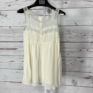 Bensoni Silk Cotton Sheer‎ Top Womens 4 Ivory Sleeveless Flowy Romantic Blouse